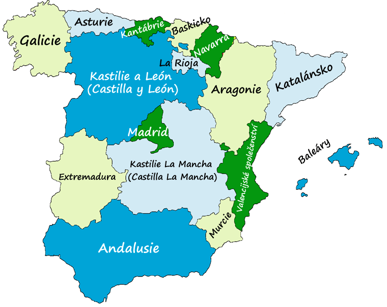 autonomní společenství Španělska - mapa